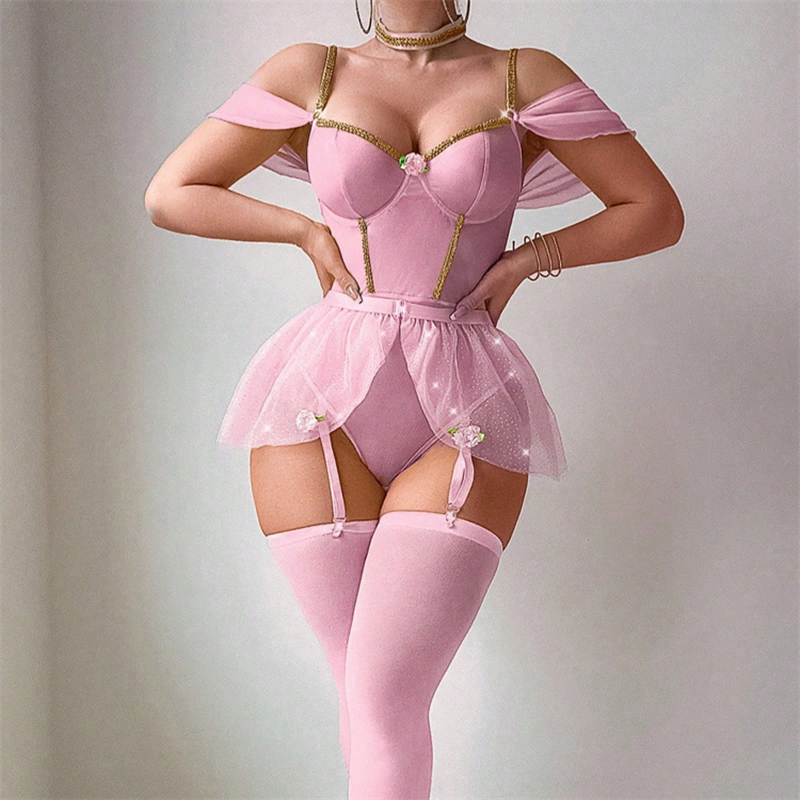 Fishnet Stocking Women - Ensemble de lingerie body brillant pour